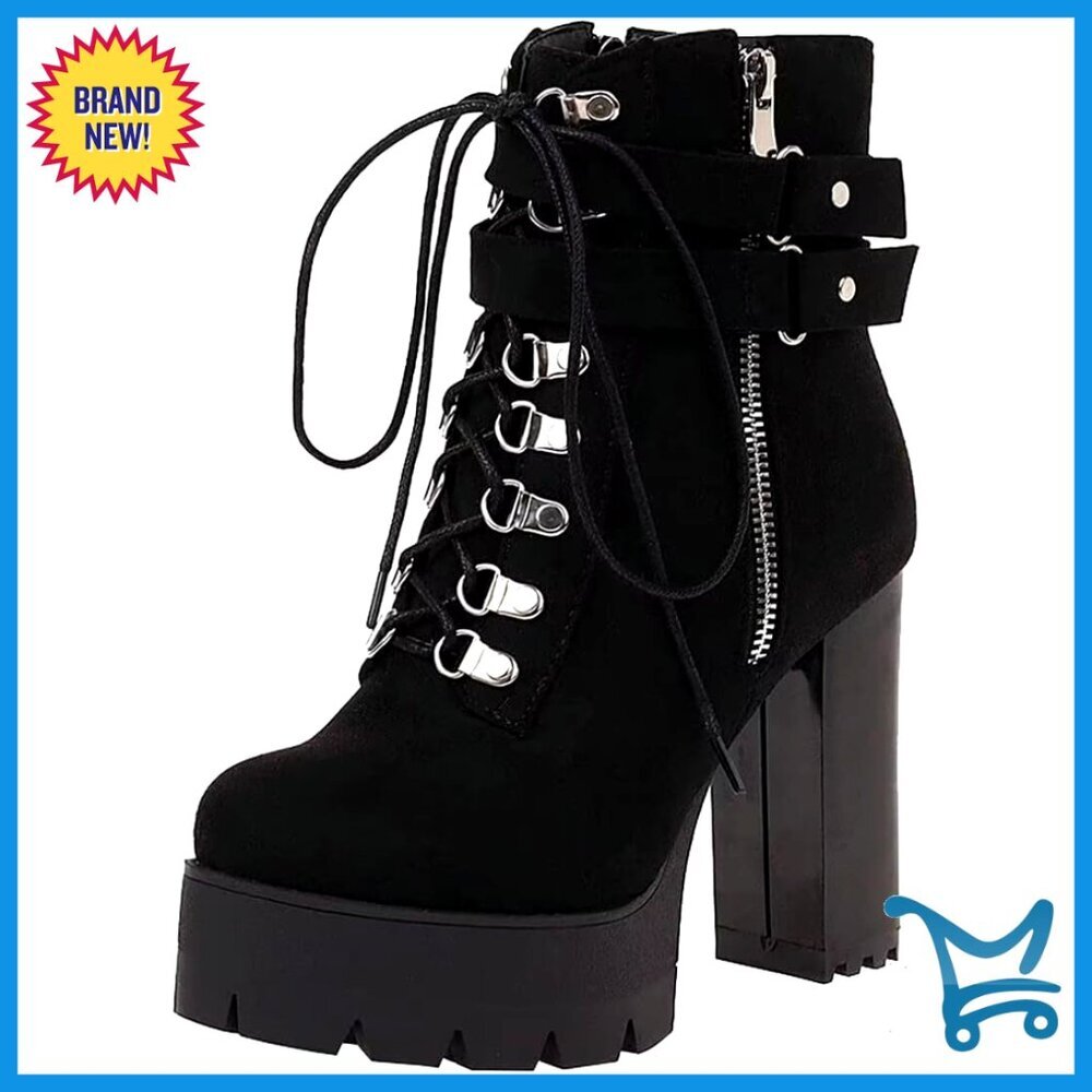 Platform Combat Booties Chunky Heel Lace Up Ankle Boots Gothic Style